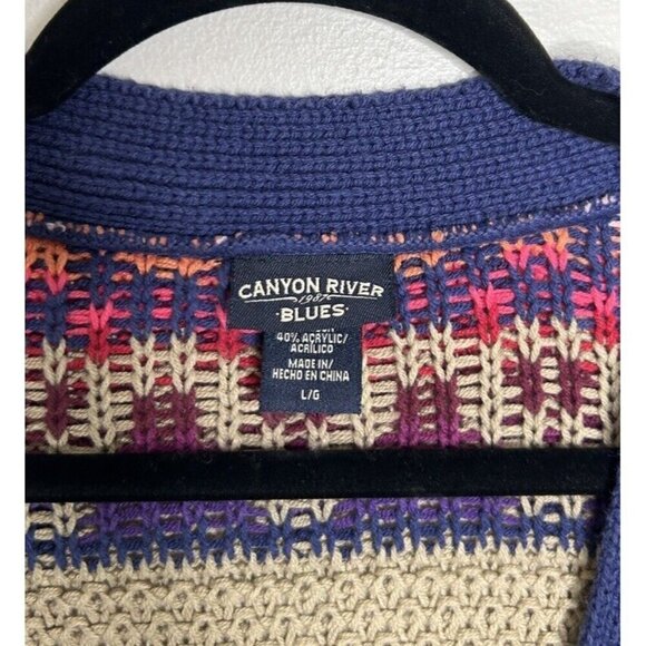 Canyon River Blues Women’s Button Down Sweater Cardigans Blue Pink Vtg Size Lrg - Picture 4 of 9